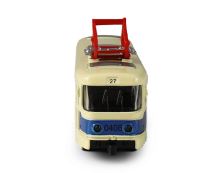 Kovová električka česká retro modrá 16 cm - otváracie dvere (4)
