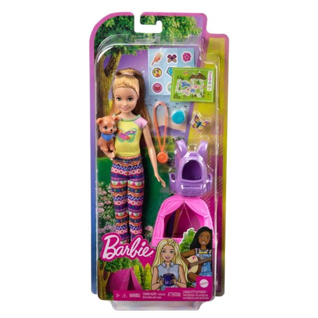 Mattel Barbie Kempující sestra Stacie se štěňátkem a příslušenstvím