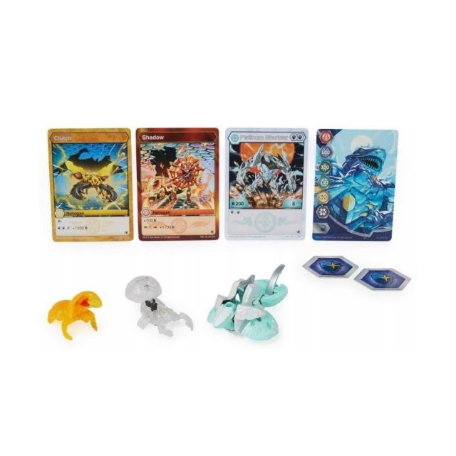 Bakugan Trojbalení s True Metal figurkou S4 SHARKTAR x NANO SHADOW x NANO CLUTCH
