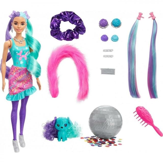 Barbie COLOR REVEAL Glitter! Vlasová stylizace modrá, Mattel HBG41