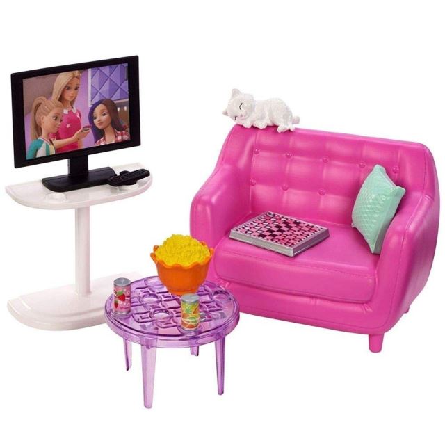 Barbie Nábytek Pohovka s kočičkou Mattel FXG36