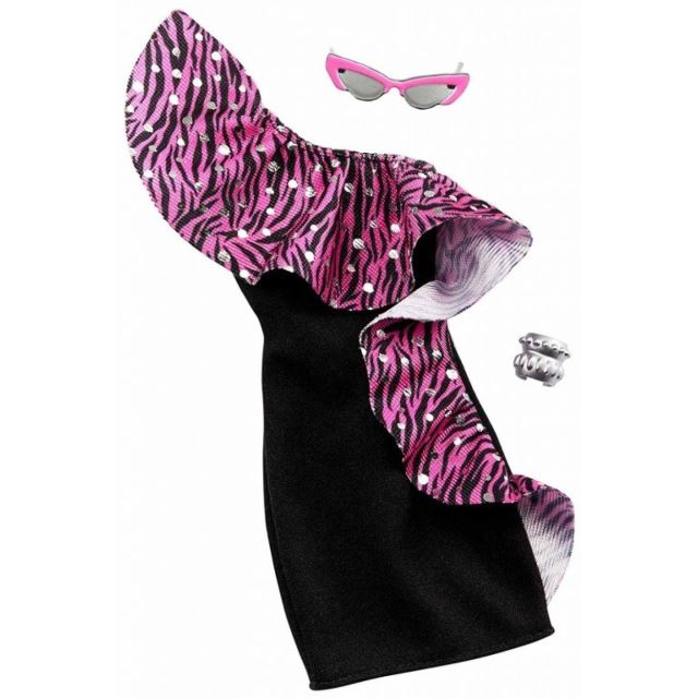 Barbie Černé šaty s fialovým límcem, Mattel GHW78