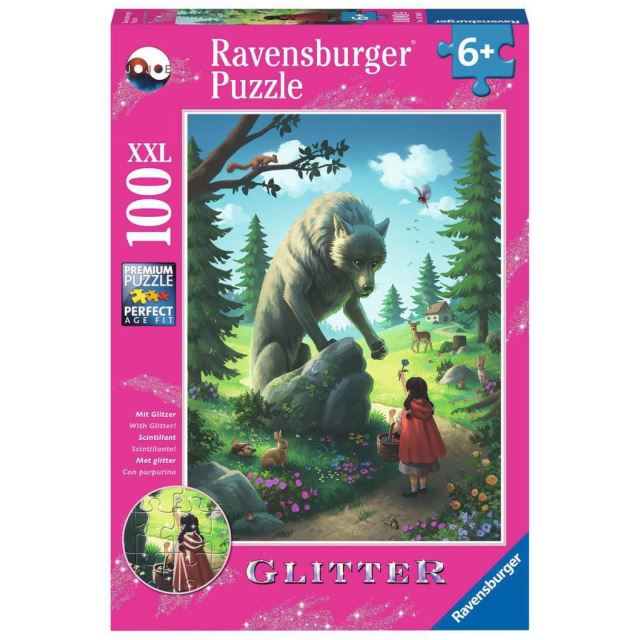 Ravensburger 12988 Puzzle Červená čiapočka a vlk 100 dielikov XXL Glitter