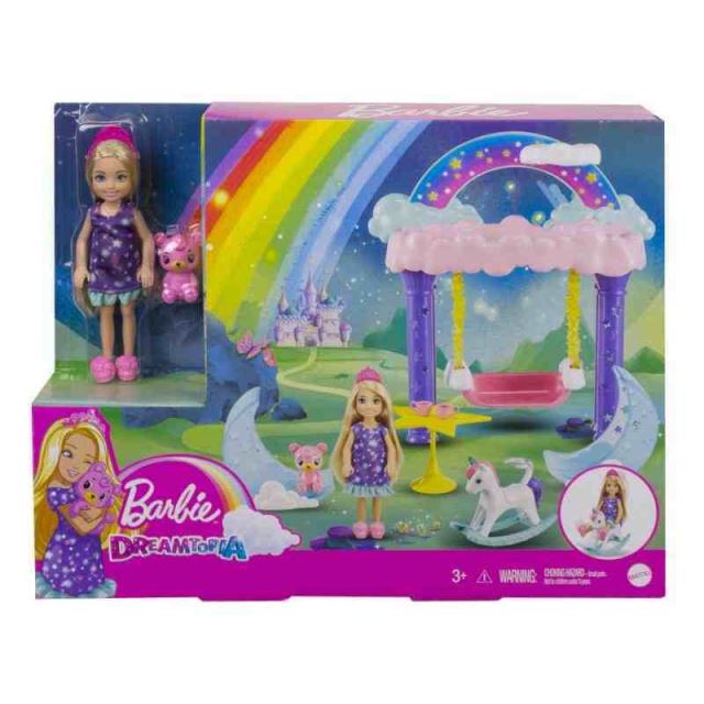 Mattel Barbie Chelsea herný set s hojdacím koníkom, GTF50