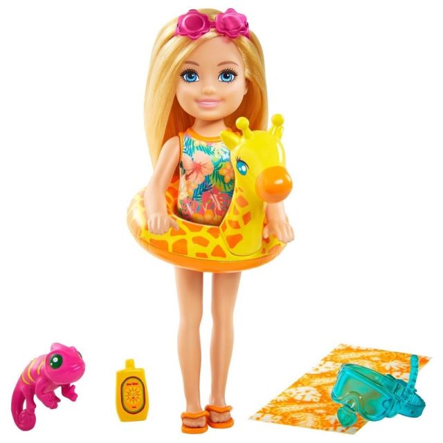 Barbie Ztracené narozeniny Chelsea v plovacím kruhu žirafa, Mattel GRT81