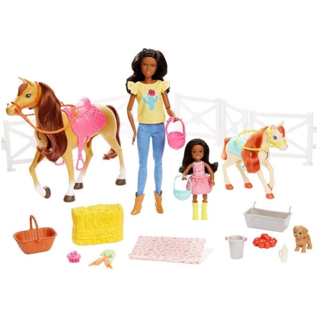 Mattel Barbie Herní set s koníky brunetka, FXH16