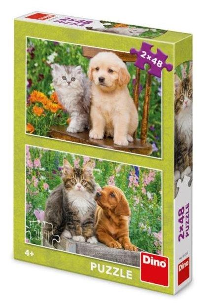 Dino Puzzle Psík a mačička na záhrade 2x48d.