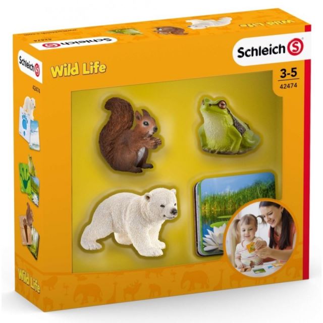 Schleich 42474 Tři figurky zvířat + vzdělávací kartičky Wild Life