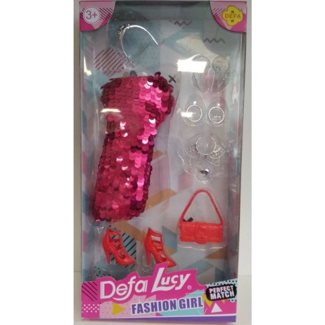 Šatičky flitrované pro panenku s doplňky růžové, Defa