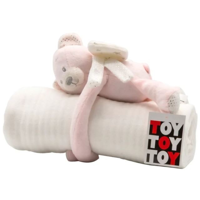 Toy Toy Toy Dětská deka s plyšovým medvídkem růžovým