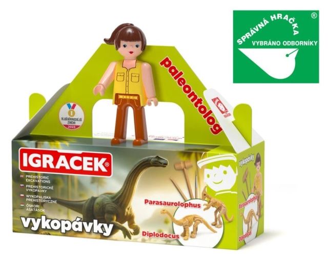IGRÁČEK Paleontoložka - figurka s vykopávkami dinosaurů Parasaurolopha a Diplodoca