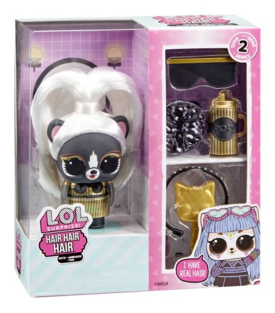 MGA L.O.L. Surprise! Hair Hair Hair Zvieratko, PDQ - s bielymi vlasmi Solo Skunk