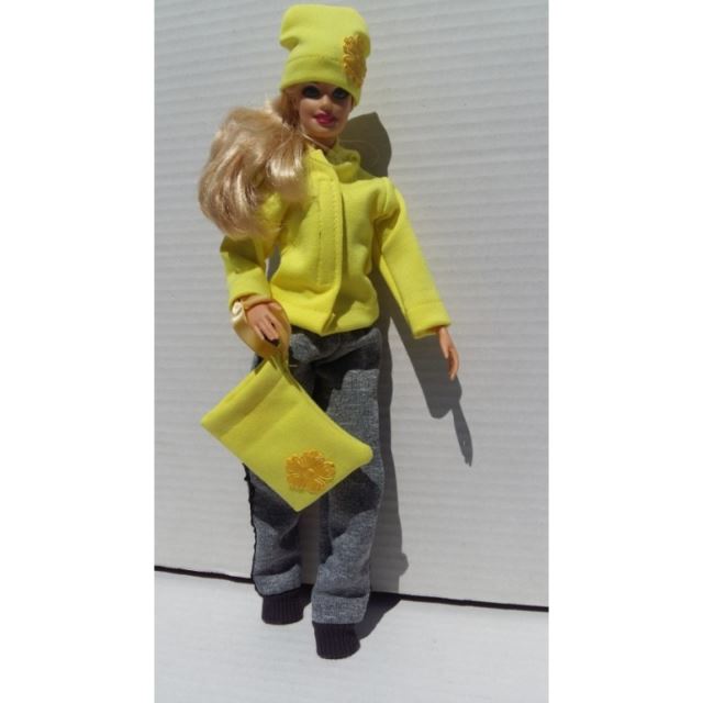 Barbie Žlutá mikina s taškou a čepicí