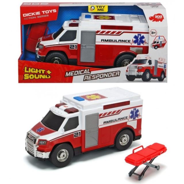 Ambulance 30 cm s nosítky, světlo, zvuk, Dickie