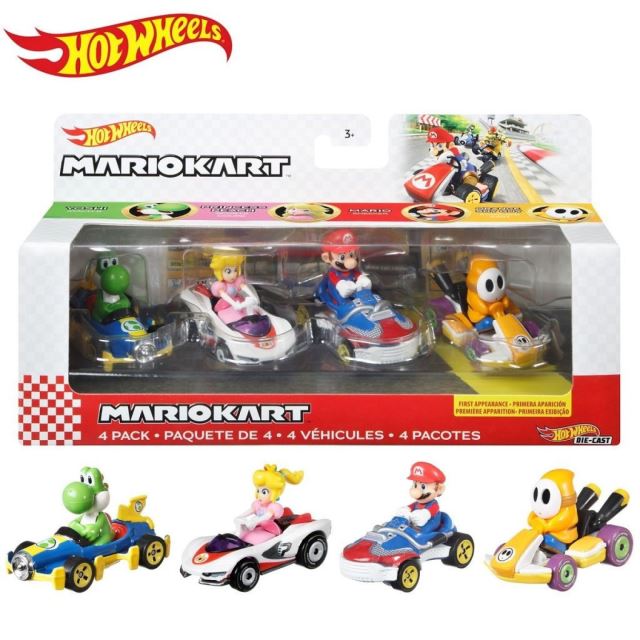 Hot Wheels Mario Kart Sada čtyř motokár s jezdci, Mattel GWB38