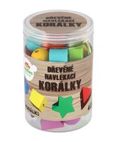 Korálky dřevěné barevné navlékací 42ks se šňůrkami (1)