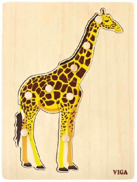 VIGA Drevená montessori vkladačka Žirafa