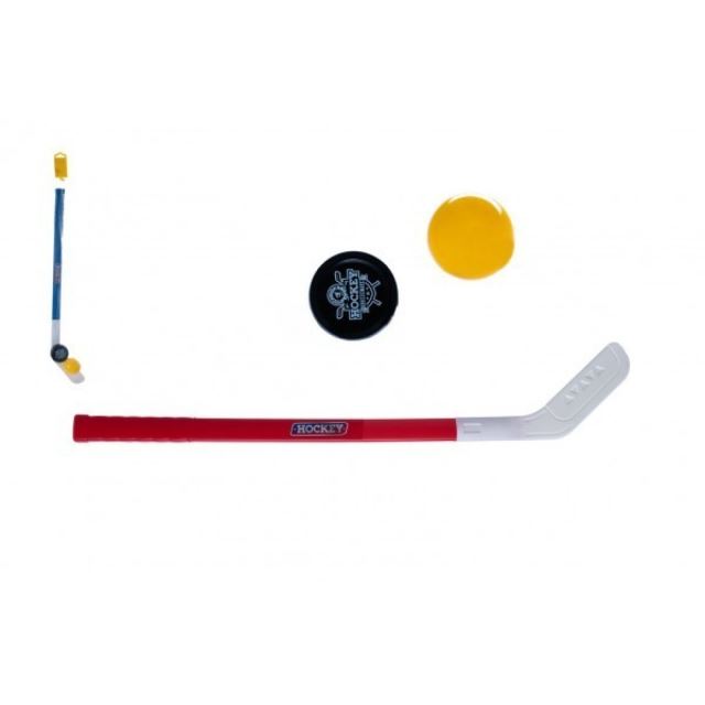 Hokejka plast 73 cm s pukem a míčkem (2 barvy)