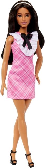 Barbie® Modelka 209 růžové kostkované šaty, Mattel HJT06