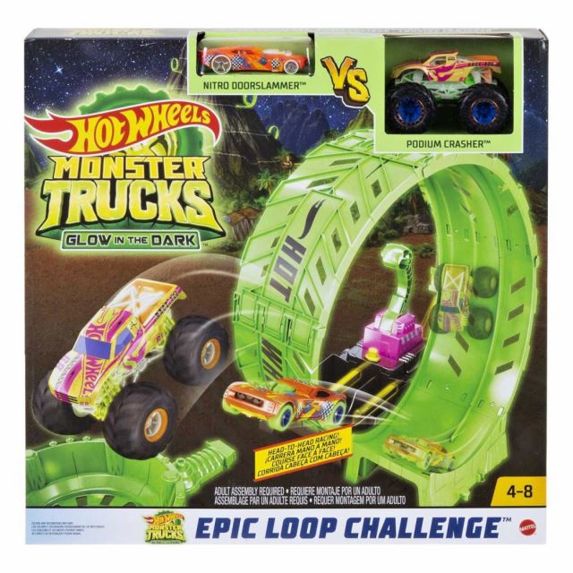 Hot Wheels Monster Trucks Svietiace v tme Výzva epickej slučky, Mattel HBN02