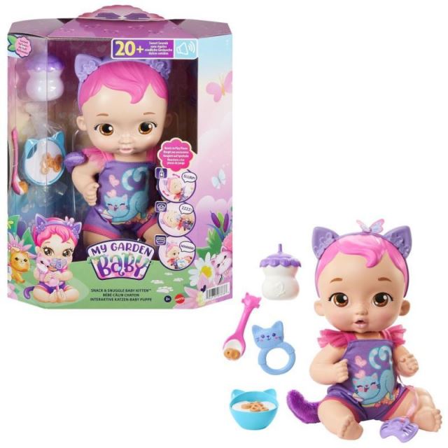 Mattel My Garden Baby™ Kočičí miminko se svačinkou fialové, HHP28