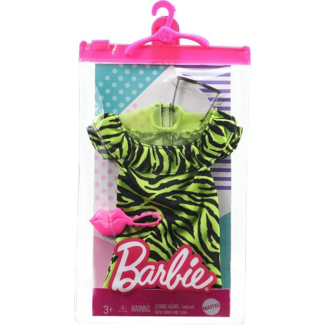 Barbie Módní příběhy Zelené tygrované šaty, Mattel GRC05