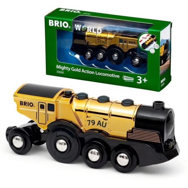 BRIO 33630 Mohutná zlatá akčná lokomotíva na batérie