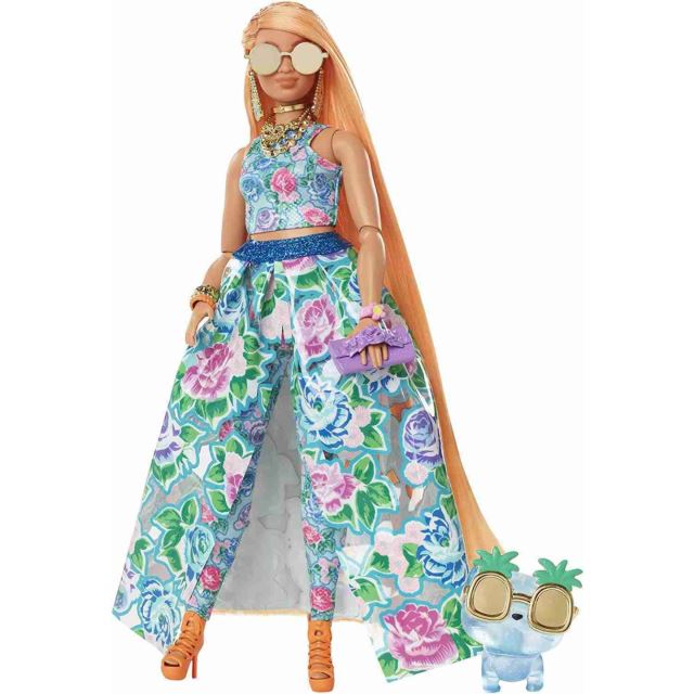 Barbie Extra Fancy Štýlová dlhovláska s modrou mačičkou, Mattel HHN14