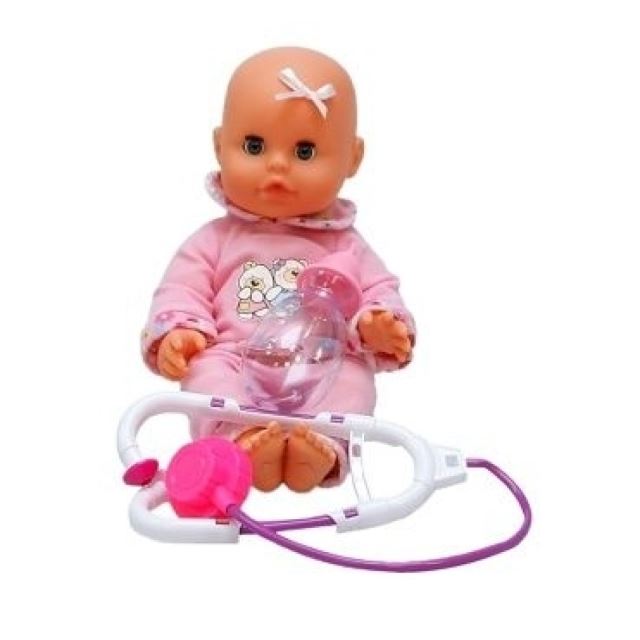 Bábika Bambolina s stetoskopom a dojčenskou liekovkou 33 cm