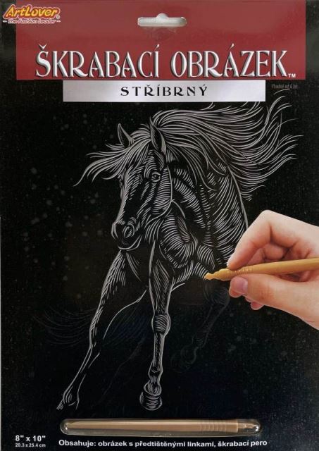 Škrabací obrázok strieborný Kôň bežiaci
