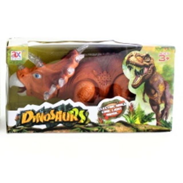 Dinosaurus Triceratops 28 cm hnědý, světlo, zvuk