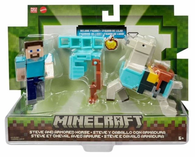 Minecraft  8 cm figurka dvojbalení STEVE a OBRNĚNÝ KŮŇ, Mattel HDV39