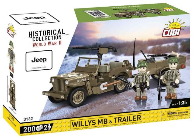 COBI 3132 Americký ozbrojený terénny automobil Jeep Willys MB & Trailer