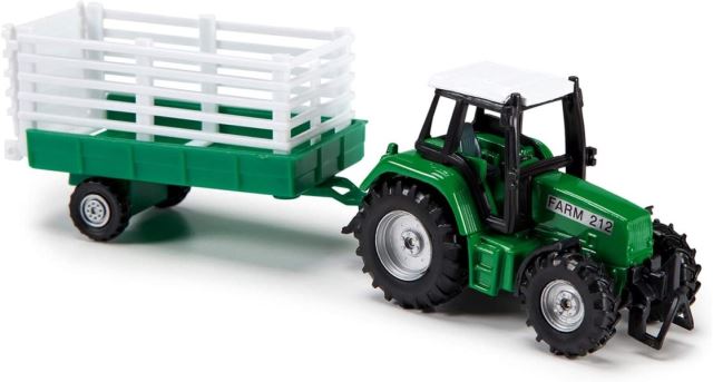 Dickie Traktor kovový s přívěsem 18 cm zelený