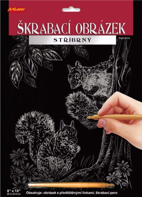 Škrabací obrázok strieborný Veveričky