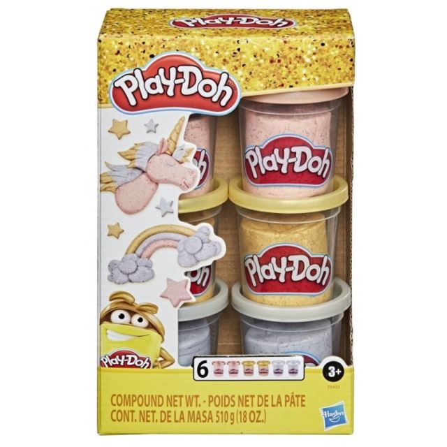 Play Doh Sada 6 kelímků třpytivá zlatá, stříbrná a růžová, Hasbro E9433